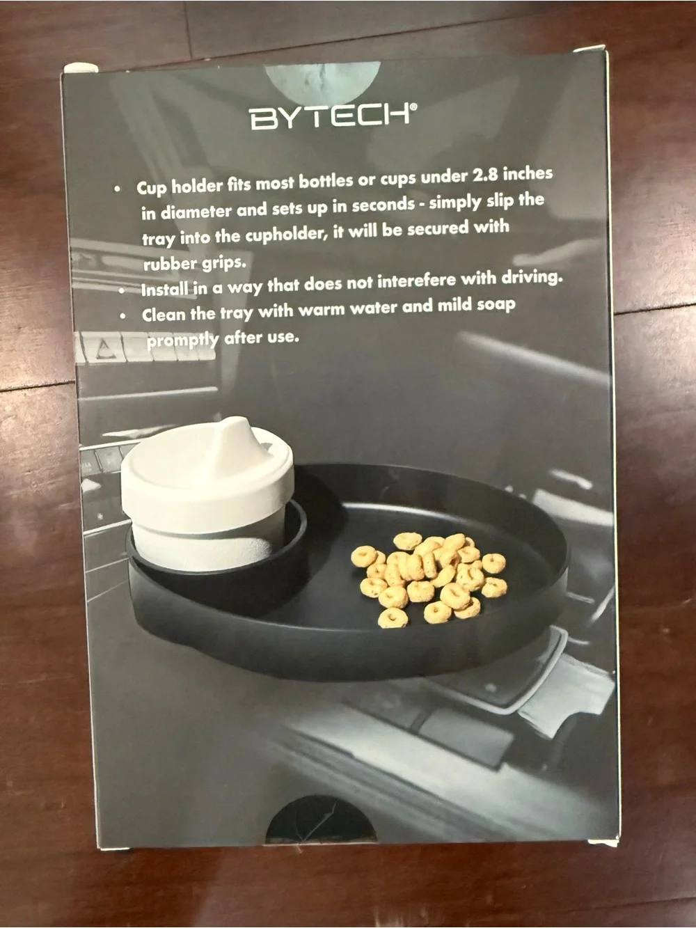 BYTECH Black Cup Holder Snack Tray with Built-In Cup Slot
